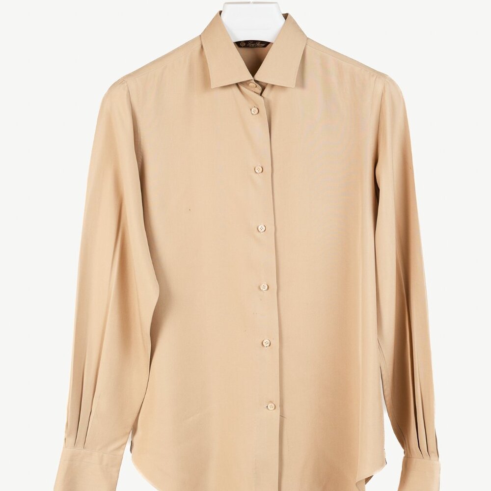 Loro Piana Tan Silk Buttoned Long-Sleeve Shirt